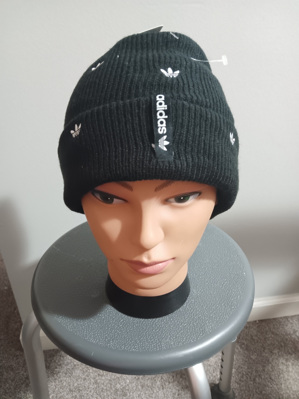 adidas Black Embroidered Trefoil Knit Beanie